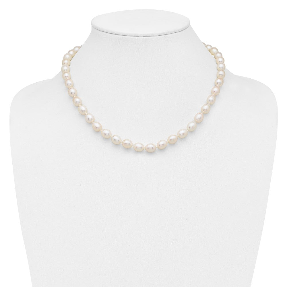 Sterling Silver Rhodium 7-8mm White Fw Cultured Rice Pearl Necklace