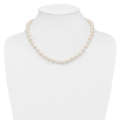 Sterling Silver Rhodium 7-8mm White Fw Cultured Rice Pearl Necklace