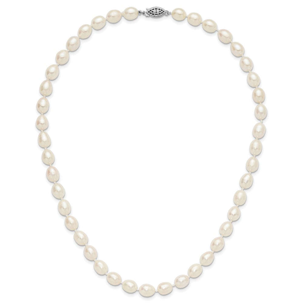 Sterling Silver Rhodium 7-8mm White Fw Cultured Rice Pearl Necklace