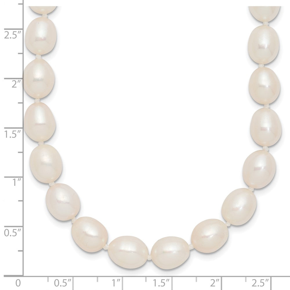 Sterling Silver Rhodium 7-8mm White Fw Cultured Rice Pearl Necklace