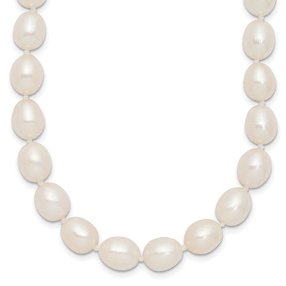 Sterling Silver Rhodium 7-8mm White Fw Cultured Rice Pearl Necklace