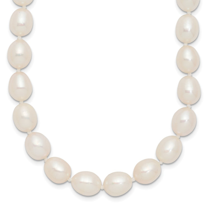 Sterling Silver Rhodium 7-8mm White Fw Cultured Rice Pearl Necklace