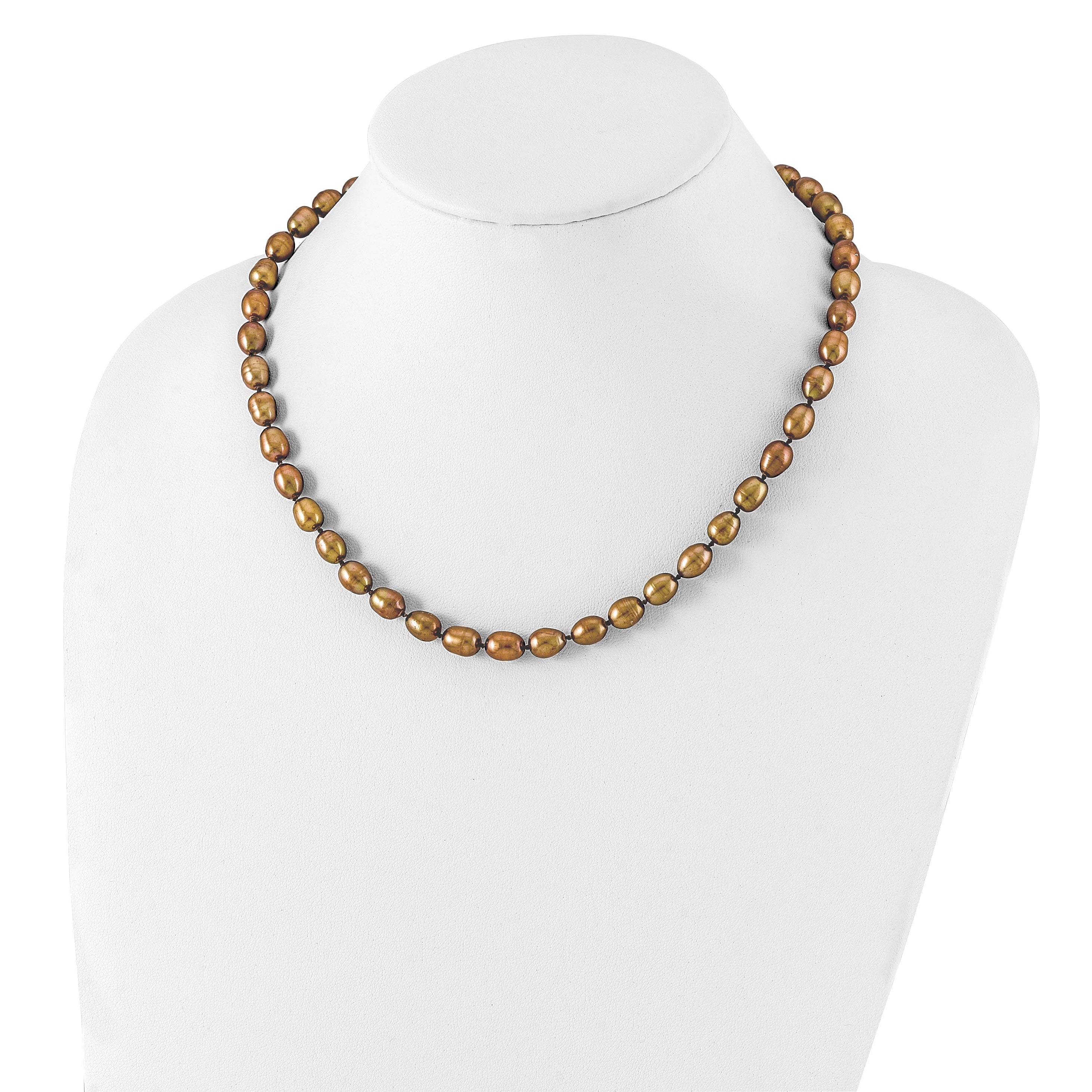 Sterling Silver Rhodium 7-8mm Brown Fwc Rice Pearl Necklace