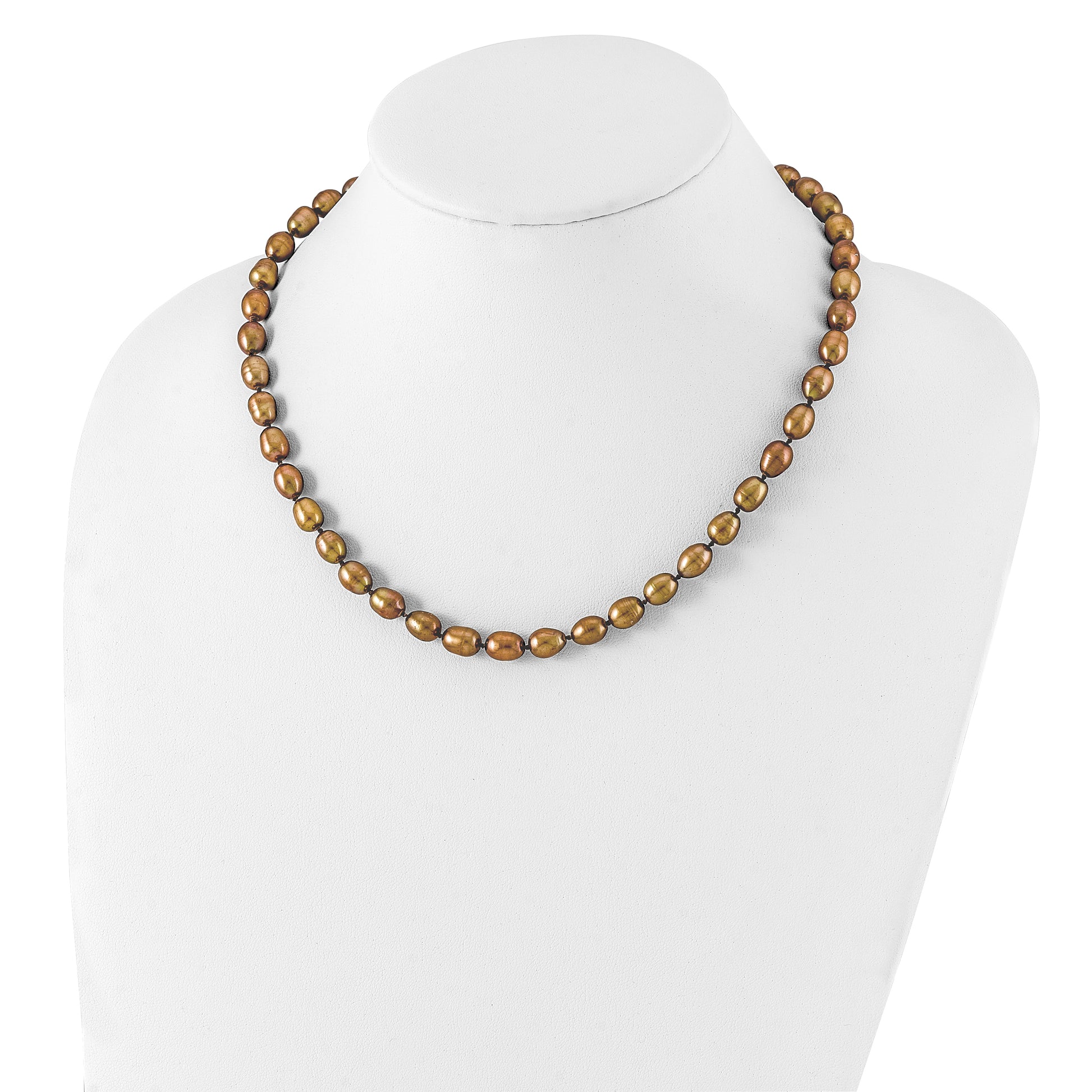 Sterling Silver Rhodium 7-8mm Brown Fwc Rice Pearl Necklace