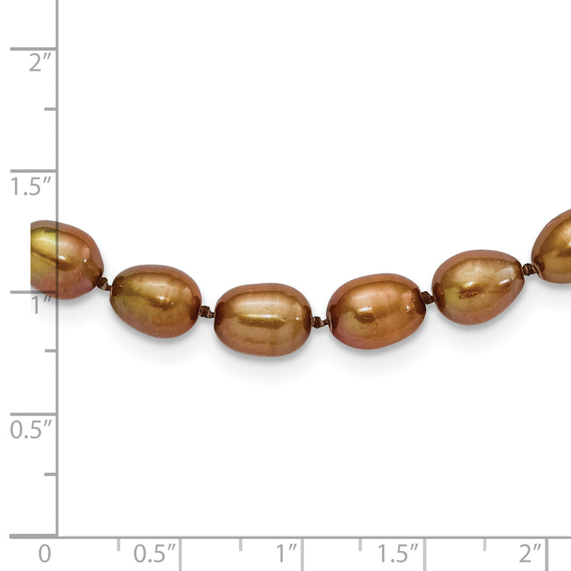 Sterling Silver Rhodium 7-8mm Brown Fwc Rice Pearl Necklace
