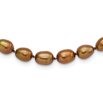 Sterling Silver Rhodium 7-8mm Brown Fwc Rice Pearl Necklace