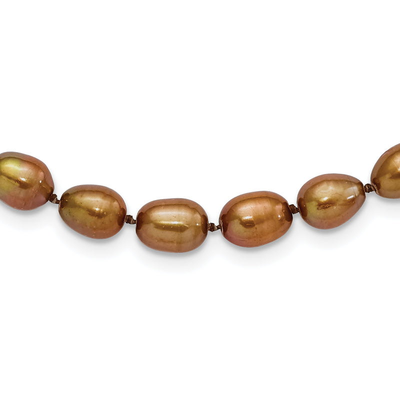 Sterling Silver Rhodium 7-8mm Brown Fwc Rice Pearl Necklace