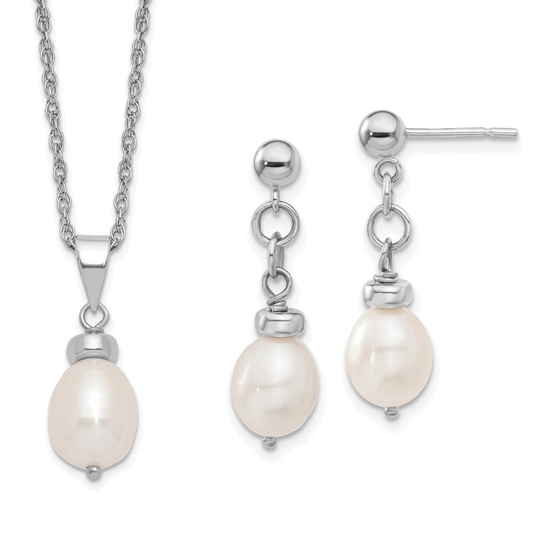 Sterling Silver 7-8mm Fwc Pearl Pendant/Earrings Boxed Set