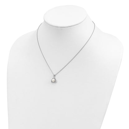 Sterling Silver Rhodium-Plated 6-7mm White Fwc Pearl Necklace/Earring Set