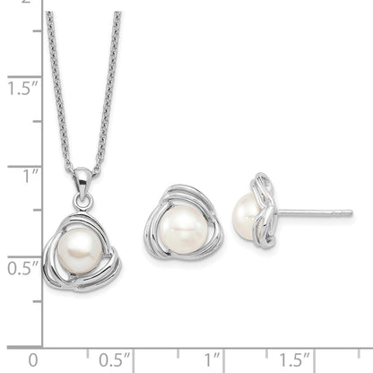 Sterling Silver Rhodium-Plated 6-7mm White Fwc Pearl Necklace/Earring Set