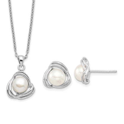 Sterling Silver Rhodium-Plated 6-7mm White Fwc Pearl Necklace/Earring Set