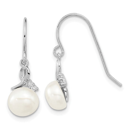 Sterling Silver Rhodium-Plated 7-8mm Fwc Pearl Cz Necklace/Earring Set
