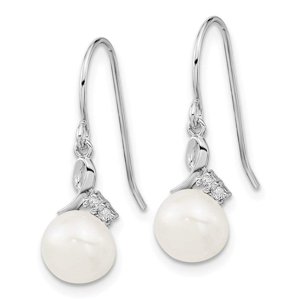 Sterling Silver Rhodium-Plated 7-8mm Fwc Pearl Cz Necklace/Earring Set