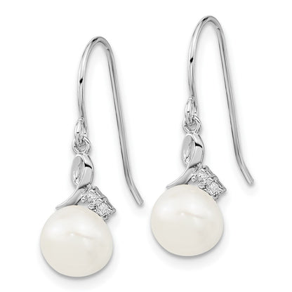 Sterling Silver Rhodium-Plated 7-8mm Fwc Pearl Cz Necklace/Earring Set