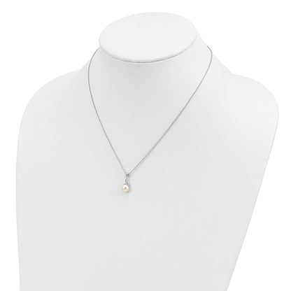 Sterling Silver Rhodium-Plated 7-8mm Fwc Pearl Cz Necklace/Earring Set