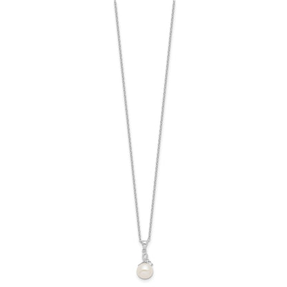 Sterling Silver Rhodium-Plated 7-8mm Fwc Pearl Cz Necklace/Earring Set