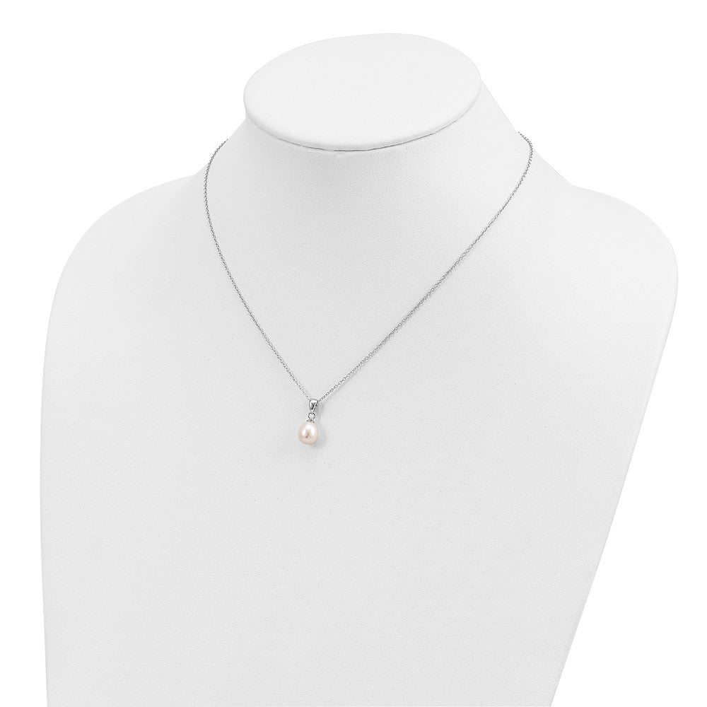 Sterling Silver Rhodium-Plated Fwc Pearl Necklace/Stud Earring Set