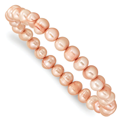 Fashion 7-8mm White/Grey/Black/Pink/Purple Freshwater Cultured Pearl Stretch 5 Piece Bracelet Set