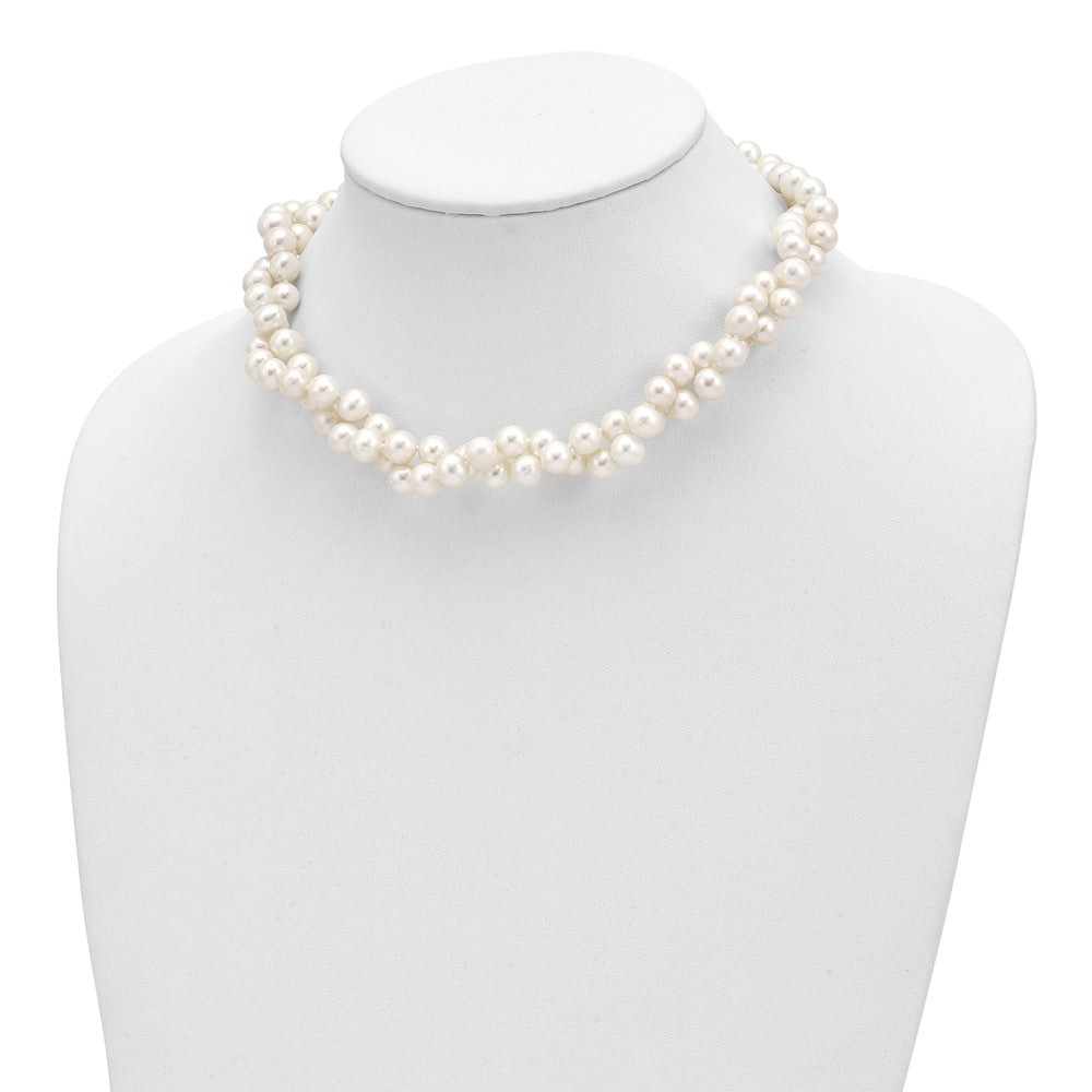 Sterling Silver Rhodium 7.5-8.5mm White Fwc Pearl 2-Strand Necklace