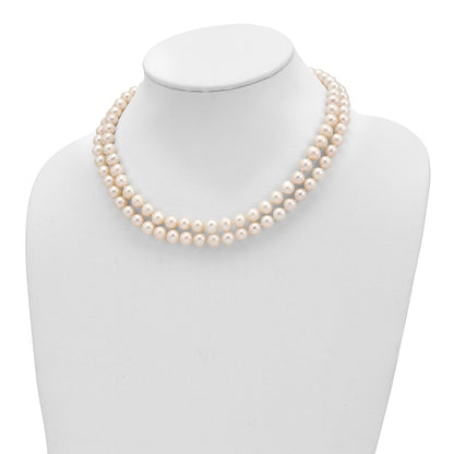 Sterling Silver Rhodium 7.5-8.5mm White Fwc Pearl 2-Strand Necklace
