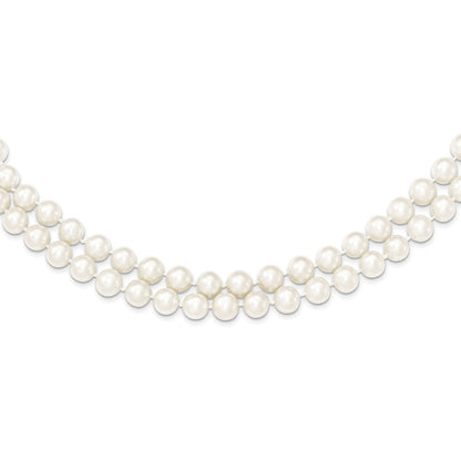 Sterling Silver Rhodium 7.5-8.5mm White Fwc Pearl 2-Strand Necklace