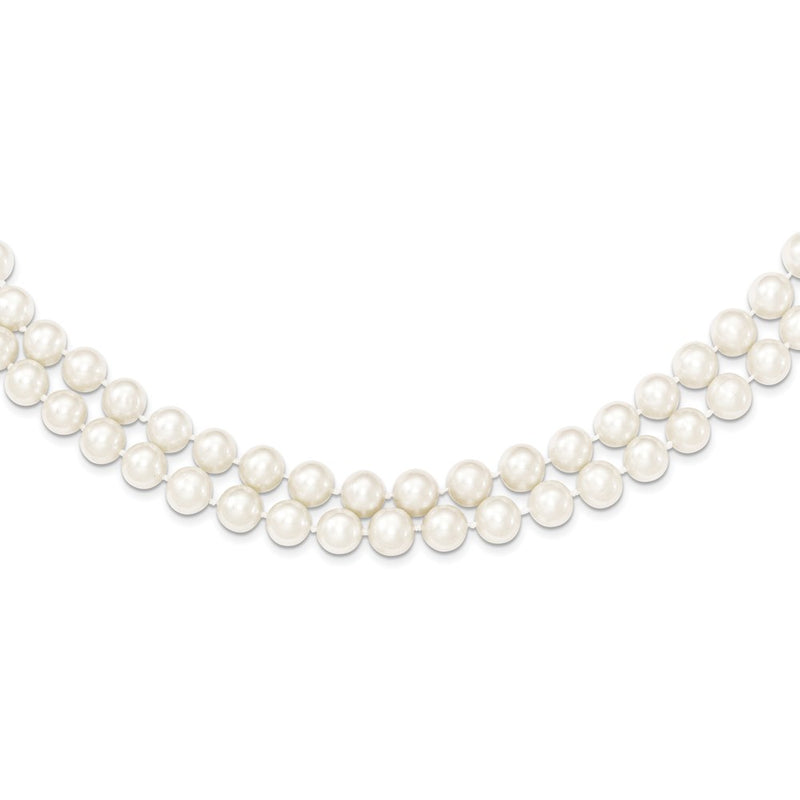 Sterling Silver Rhodium 7.5-8.5mm White Fwc Pearl 2-Strand Necklace