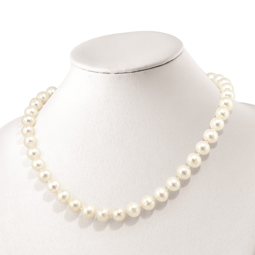 Sterling Silver Rh 10-11mm White Fwc Pearl Cz Clasp Adjust. Necklace
