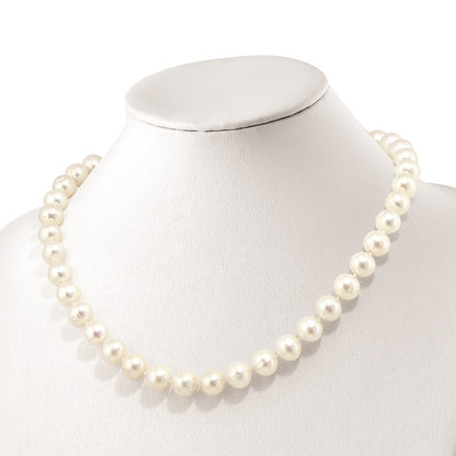 Sterling Silver Rh 10-11mm White Fwc Pearl Cz Clasp Adjust. Necklace