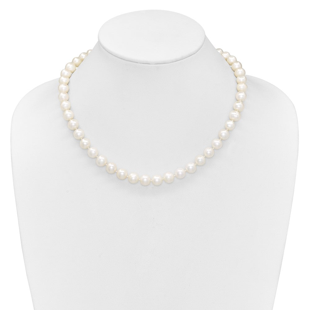 Sterling Silver Rh 9-10mm White Fwc Pearl Cz Clasp Adjust. Necklace