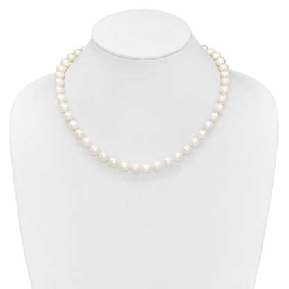 Sterling Silver Rh 9-10mm White Fwc Pearl Cz Clasp Adjust. Necklace