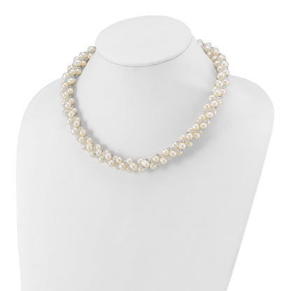 Sterling Silver Rhodium 6-7mm Fwc Pearl/Glass Bead Twisted Necklace