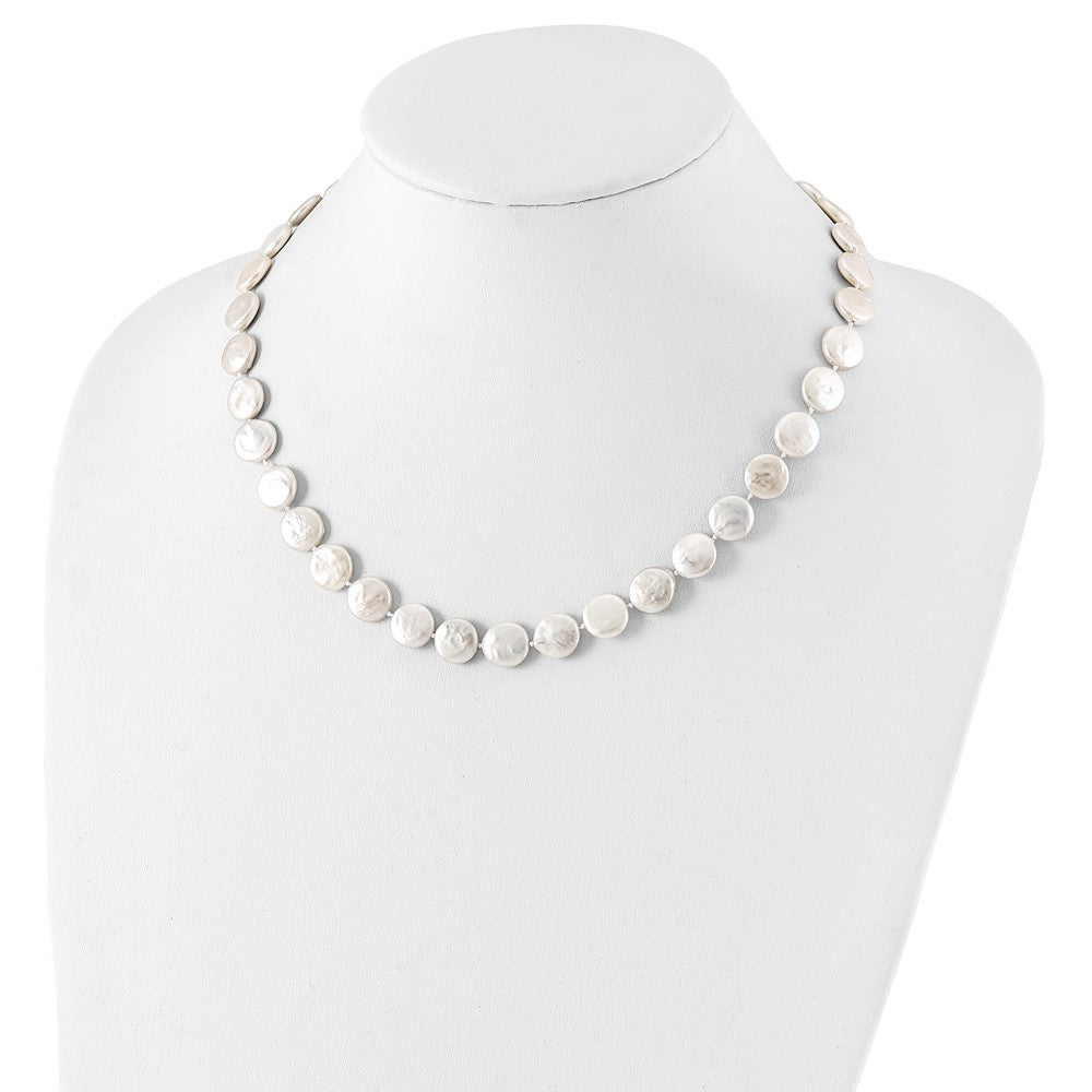 Sterling Silver Rhodium-Plated 10-11mm White Fwc Coin Pearl Necklace