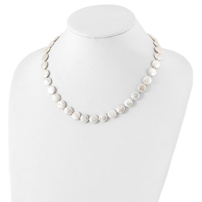Sterling Silver Rhodium-Plated 10-11mm White Fwc Coin Pearl Necklace