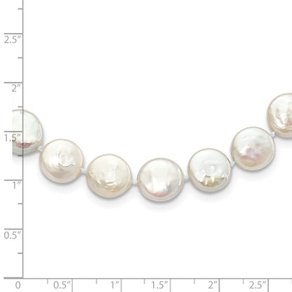 Sterling Silver Rhodium-Plated 10-11mm White Fwc Coin Pearl Necklace