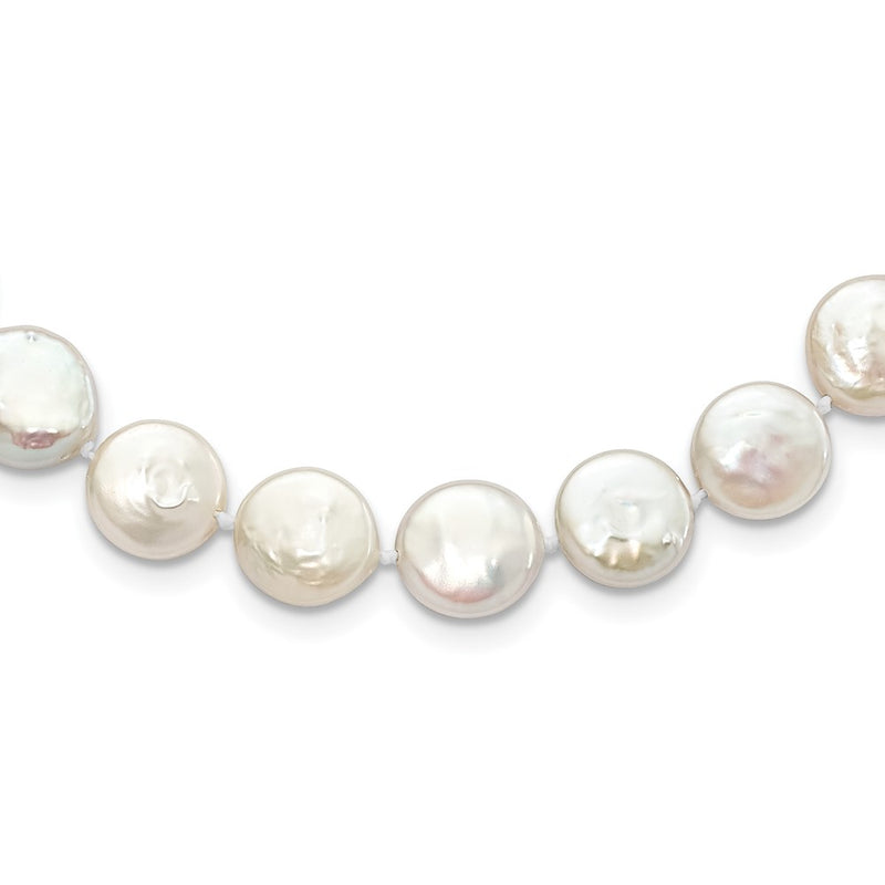 Sterling Silver Rhodium-Plated 10-11mm White Fwc Coin Pearl Necklace