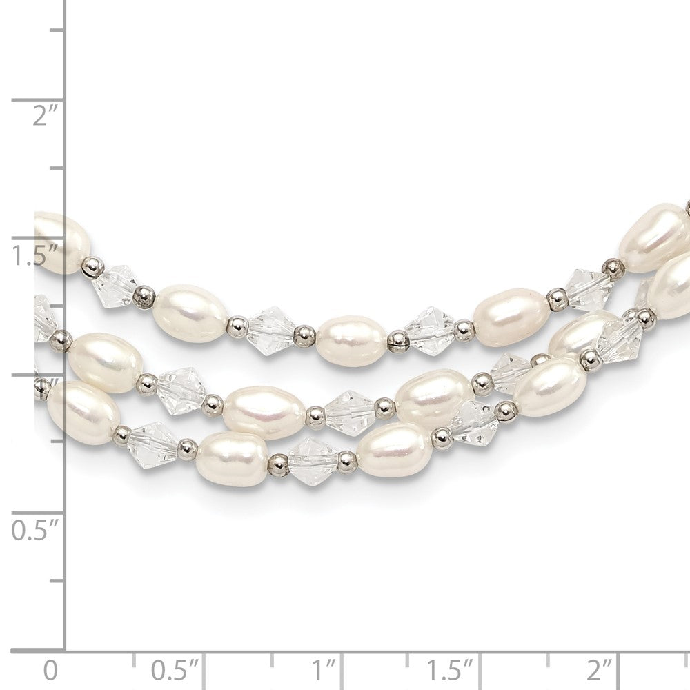 Sterling Silver 4-5mm Freshwater Cultured Pearl & Crystal Bead 3-Strand W/ 2In Ext Necklace