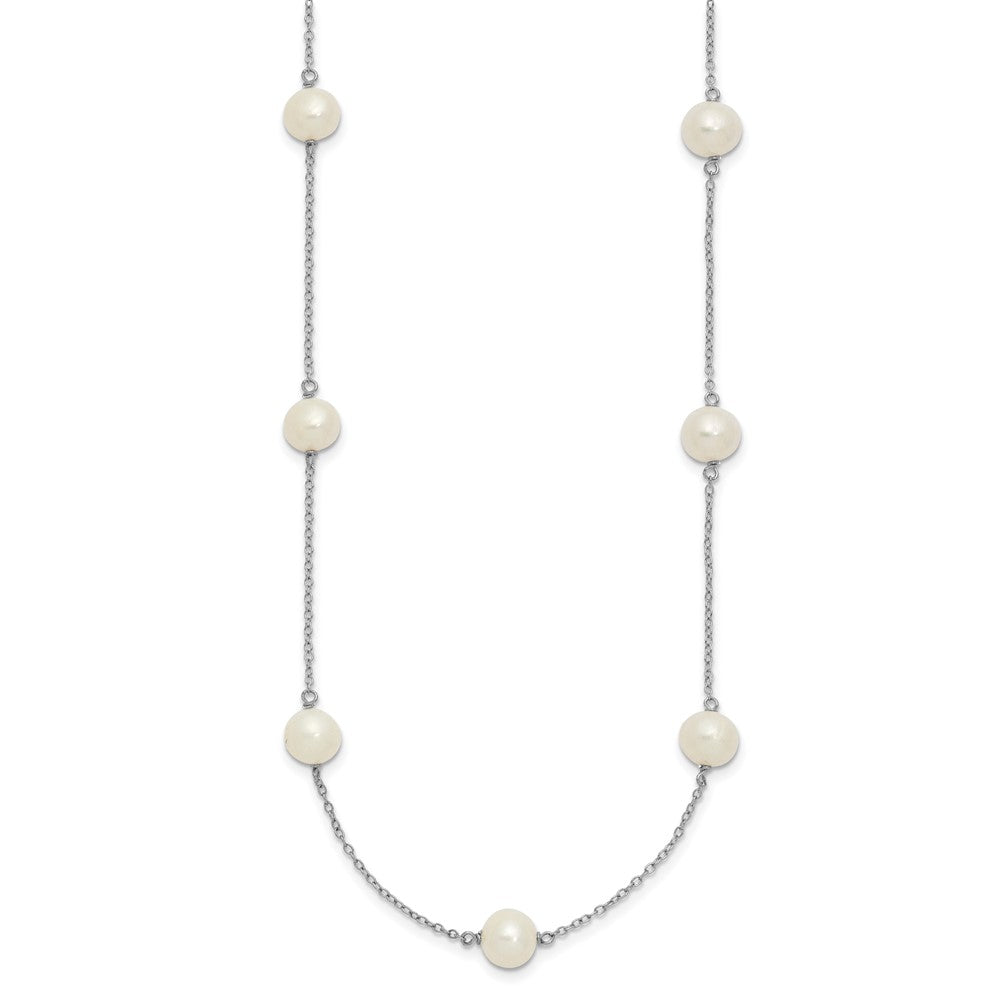 Sterling Silver Rh-Plated 7-8mm Fw Cultured 9 Station Pearl Necklace