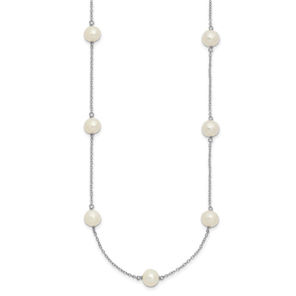 Sterling Silver Rh-Plated 7-8mm Fw Cultured 9 Station Pearl Necklace