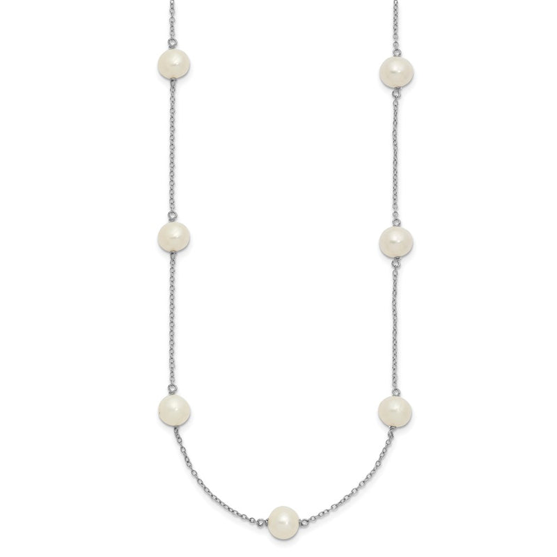 Sterling Silver Rh-Plated 7-8mm Fw Cultured 9 Station Pearl Necklace