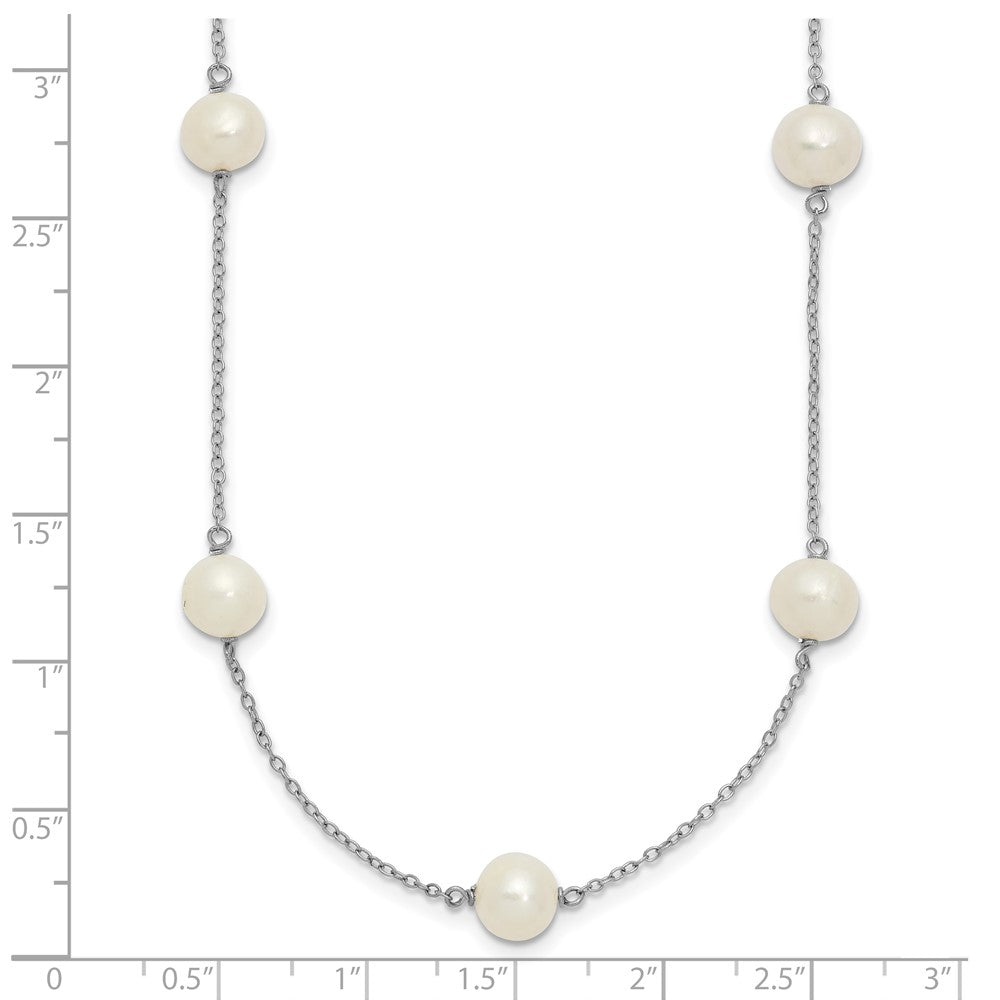 Sterling Silver Rh-Plated 7-8mm Fw Cultured 9 Station Pearl Necklace