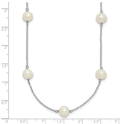 Sterling Silver Rh-Plated 7-8mm Fw Cultured 9 Station Pearl Necklace