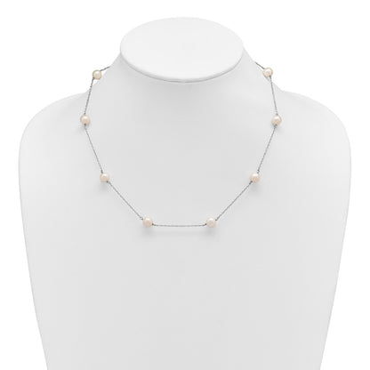 Sterling Silver Rh-Plated 7-8mm Fw Cultured 9 Station Pearl Necklace