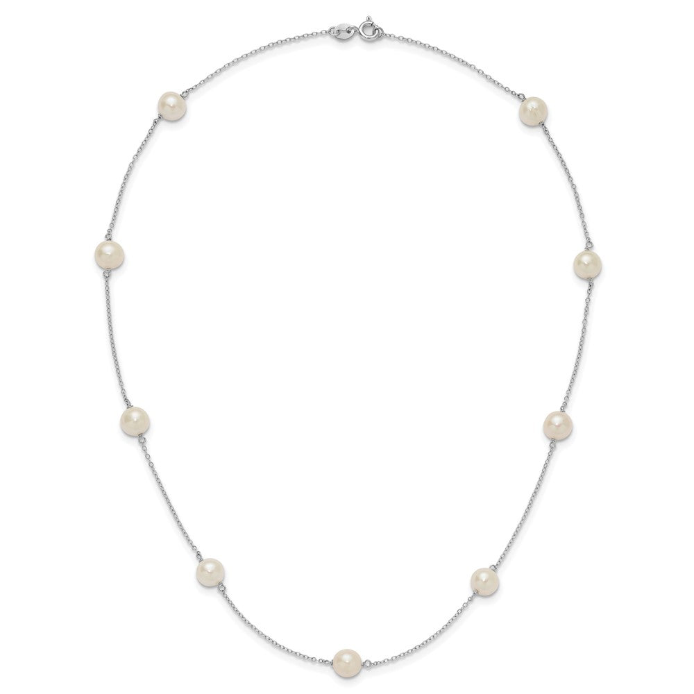 Sterling Silver Rh-Plated 7-8mm Fw Cultured 9 Station Pearl Necklace