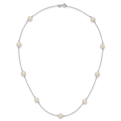 Sterling Silver Rh-Plated 7-8mm Fw Cultured 9 Station Pearl Necklace