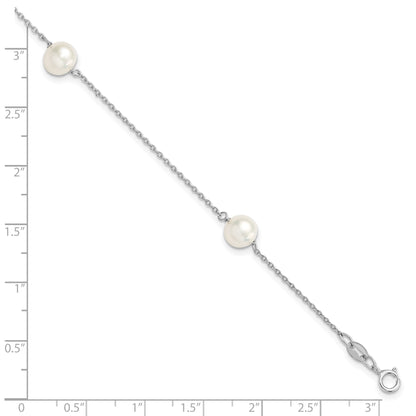 7.5 Inch Sterling Silver Rh-Plated 3-Stat 7-8mm White Semi-Round Fwc Pearl Bracelet