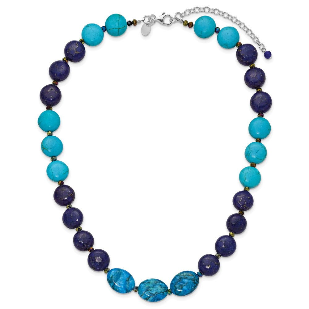 Sterling Silver Agate,Crystal,Jasper, Recon. Lapis W/2 In Ext Necklace