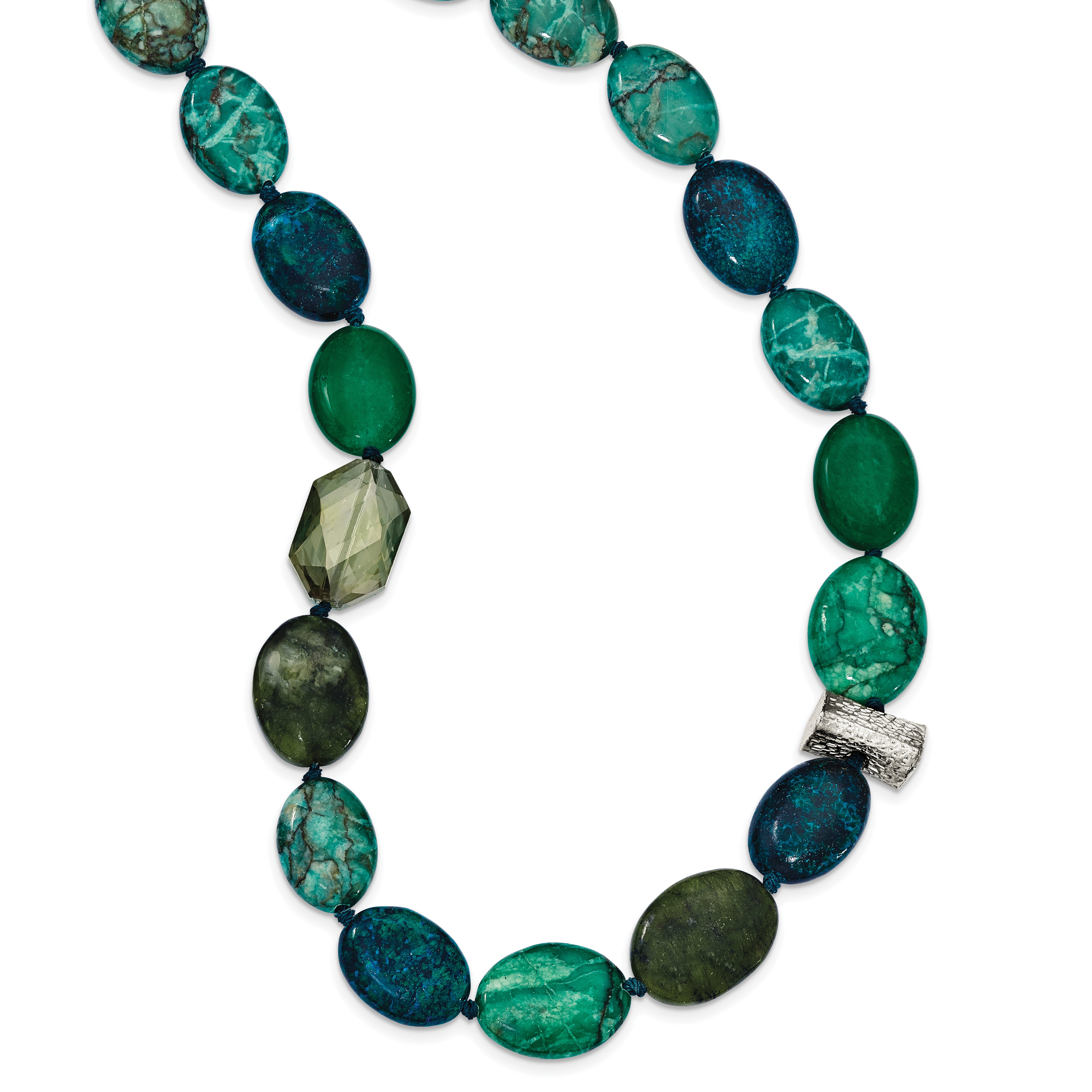 Sterling Silver Jade, Crystal, Jasper And Serpentine W/2In Ext Necklace