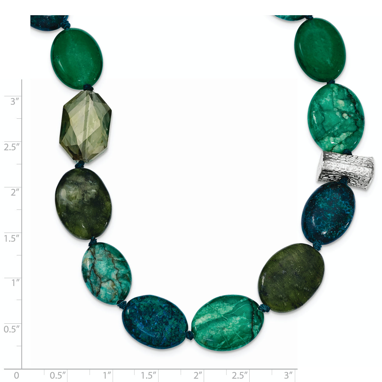 Sterling Silver Jade, Crystal, Jasper And Serpentine W/2In Ext Necklace