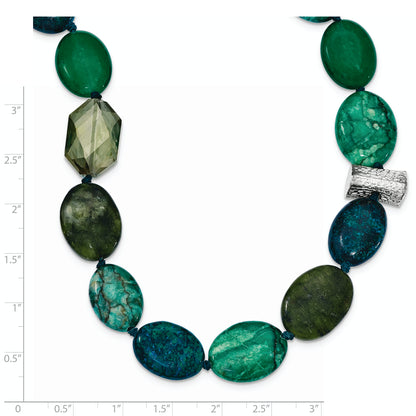 Sterling Silver Jade, Crystal, Jasper And Serpentine W/2In Ext Necklace
