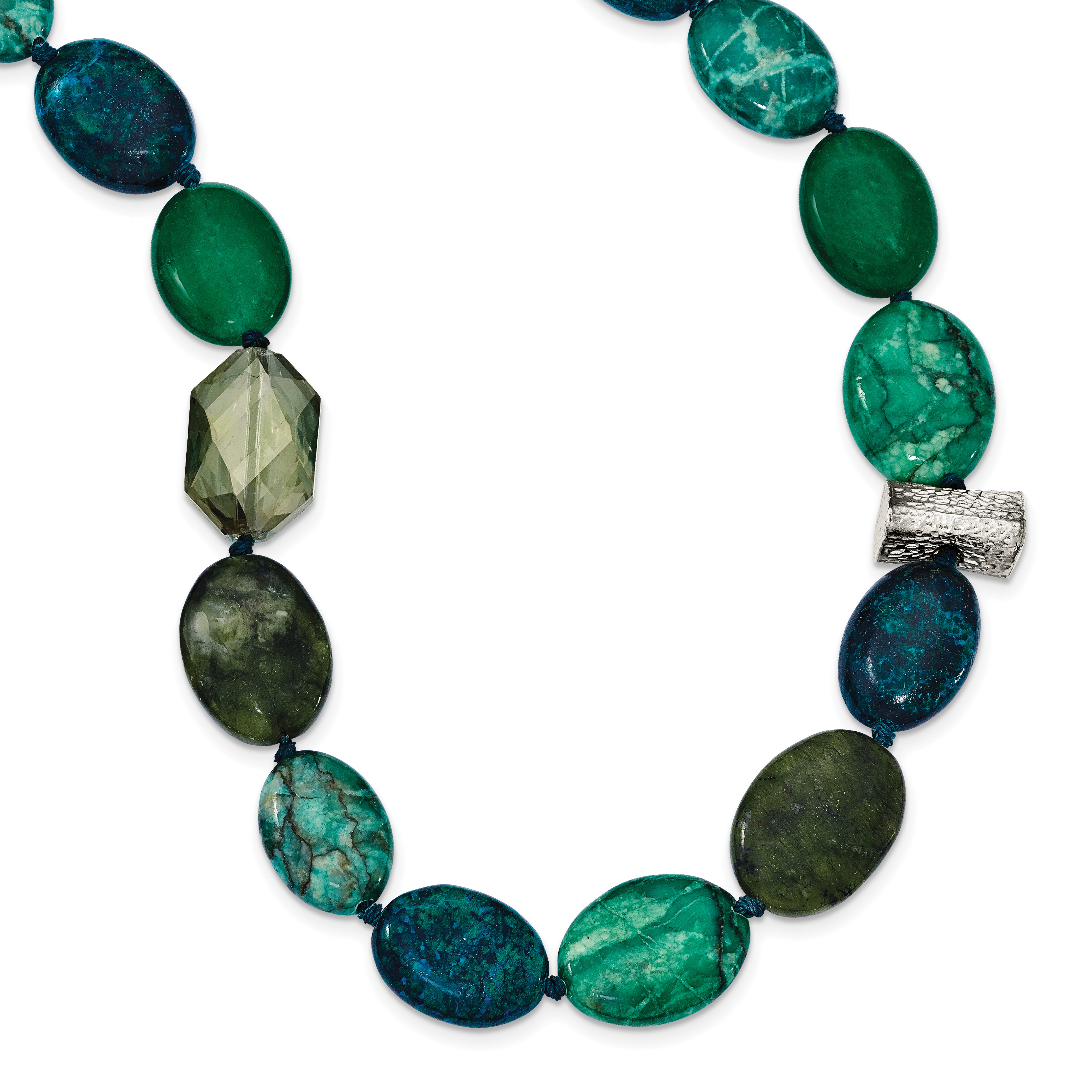 Sterling Silver Jade, Crystal, Jasper And Serpentine W/2In Ext Necklace